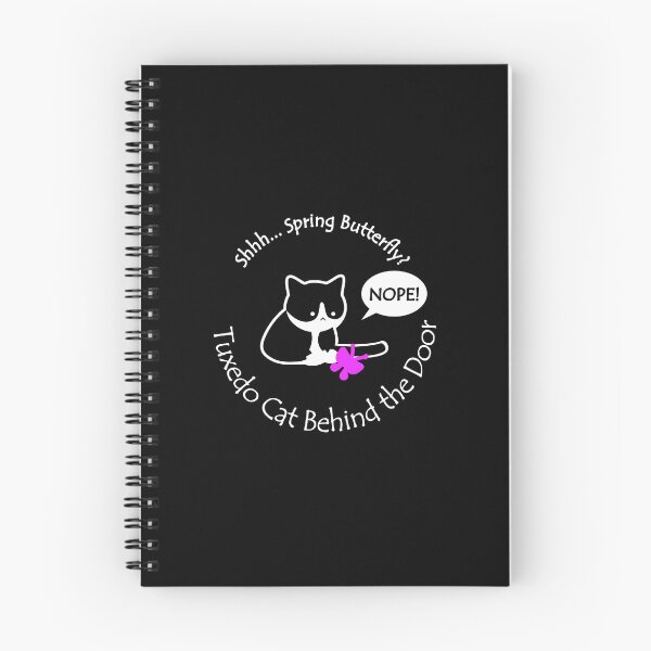Item preview, Funny and Chubby Tuxedo Cat Spring Butterfly Behind the Door White Text designed and sold by Na7nasColorShop.