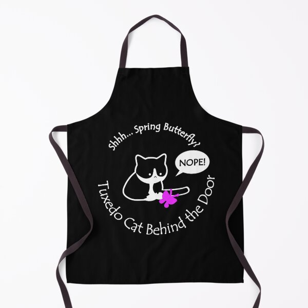 Item preview, Funny and Chubby Tuxedo Cat Spring Butterfly Behind the Door White Text designed and sold by Na7nasColorShop.