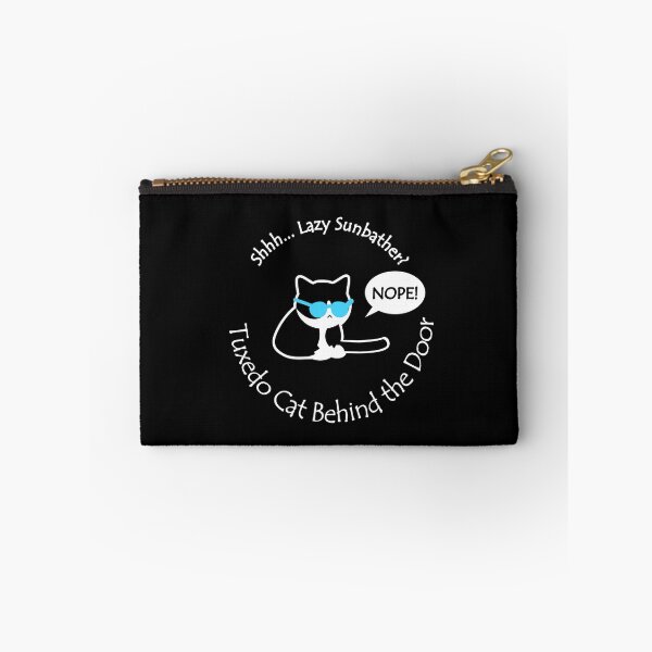 Item preview, Funny Tuxedo Cat Lazy Sunbather Behind the Door White Text designed and sold by Na7nasColorShop.