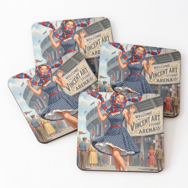 Item preview, Vintage Stadium Pin-Up Girl Polka Dot Dress Sports Art designed and sold by Vincent-68.