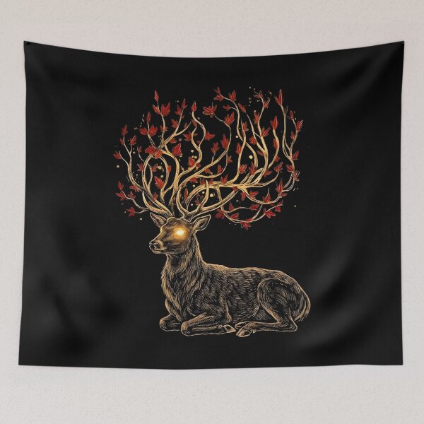 Item preview, Golden Stag with Fiery Antlers T-Shirt | Deer Forest Nature Tee designed and sold by SONOONDESIGN.