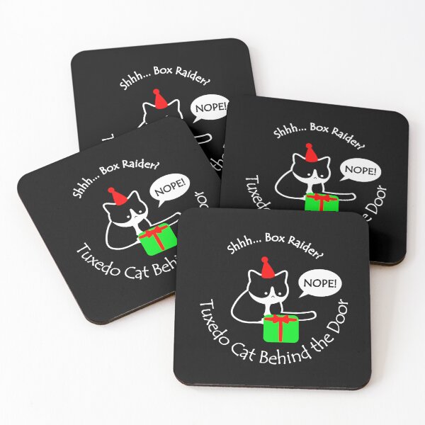 Item preview, Funny Tuxedo Cat Box Raider Behind the Door White Text designed and sold by Na7nasColorShop.