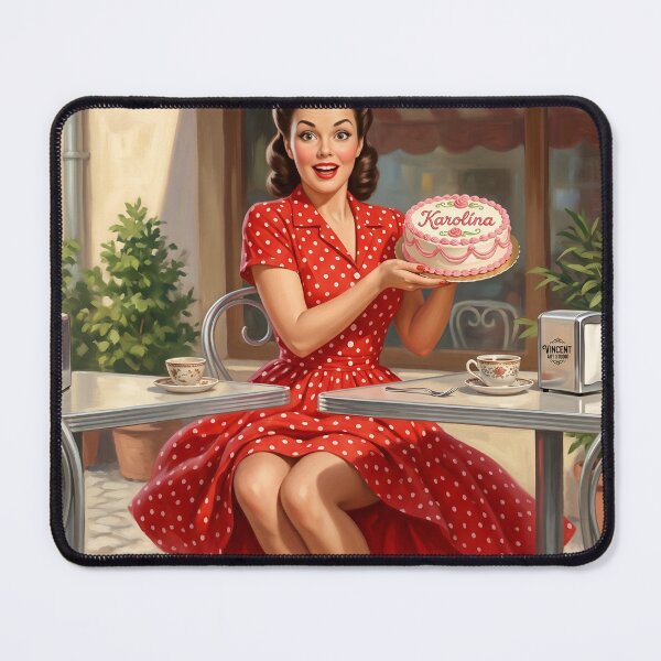 Item preview, Vintage Pinup Girl with Birthday Cake Retro Cafe Art designed and sold by Vincent-68.