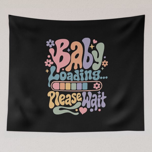 Item preview, Cute Baby Loading Please Wait Retro Groovy Pregnancy Announcement designed and sold by ArystDesign.