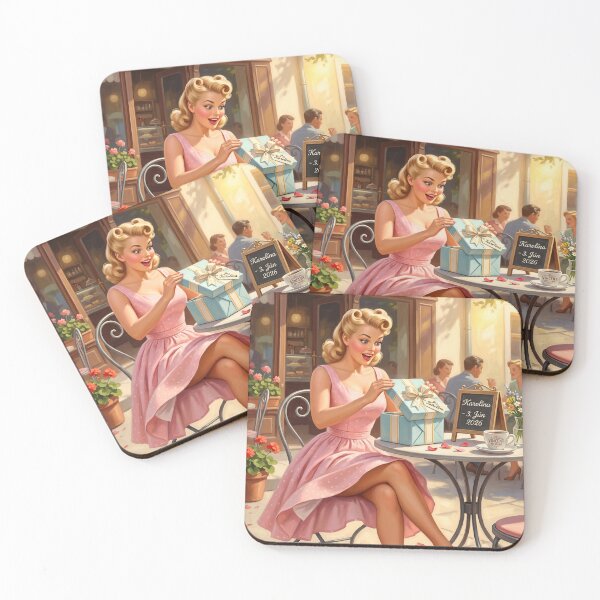 Item preview, Vintage Pin-Up Girl Opening Gift at Cafe designed and sold by Vincent-68.