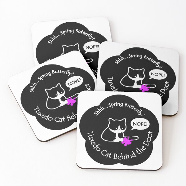 Item preview, Funny and Chubby Tuxedo Cat Spring Butterfly Behind the Door Black Base designed and sold by Na7nasColorShop.