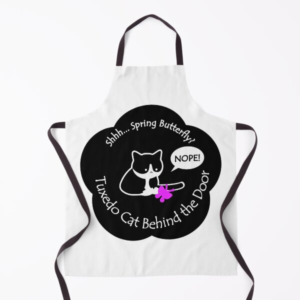 Item preview, Funny and Chubby Tuxedo Cat Spring Butterfly Behind the Door Black Base designed and sold by Na7nasColorShop.