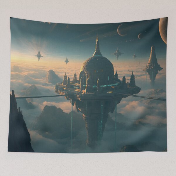 Item preview, Floating Sky Temple Alien Gods Landscape designed and sold by Luminous Wilds.