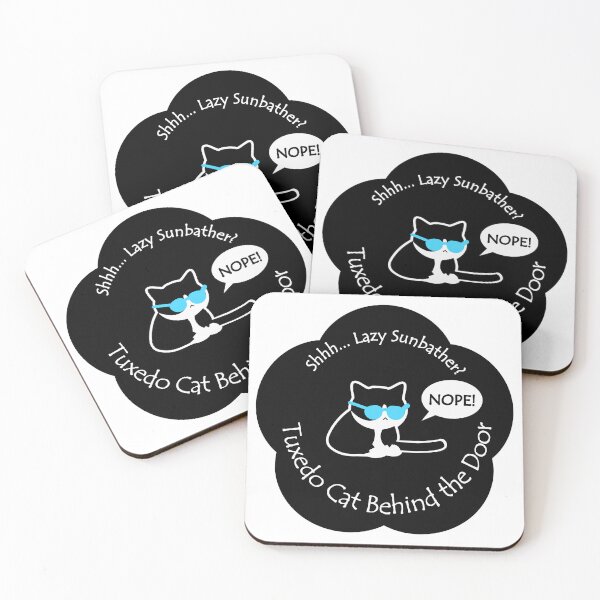 Item preview, Funny Tuxedo Cat Lazy Sunbather Behind the Door Black Base designed and sold by Na7nasColorShop.