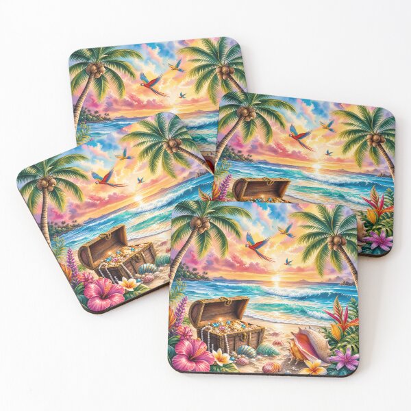 Item preview, Watercolor Tropical Beach and Treasure Chest Art designed and sold by LuisWorks.