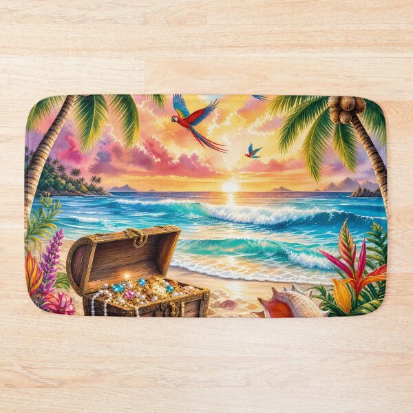Item preview, Watercolor Tropical Beach and Treasure Chest Art designed and sold by LuisWorks.