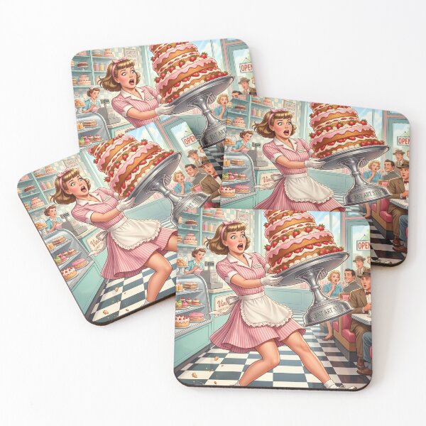 Item preview, 1950s Diner Strawberry Cake Pinup Art Print designed and sold by Vincent-68.