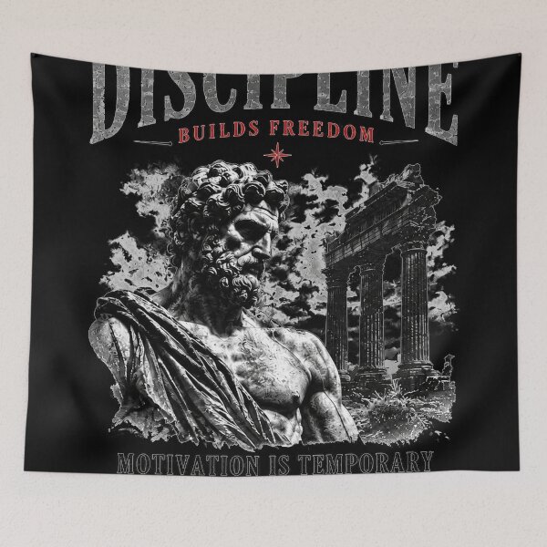Item preview, Discipline Builds Freedom Ancient Stoic Statue Vintage Motivational Graphic T-Shirt designed and sold by NBT-NOVA.