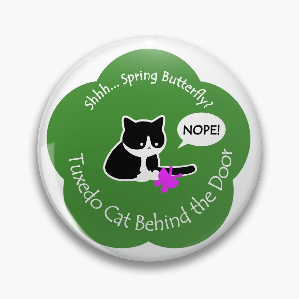 Item preview, Funny and Chubby Tuxedo Cat Spring Butterfly Behind the Door Green Base designed and sold by Na7nasColorShop.