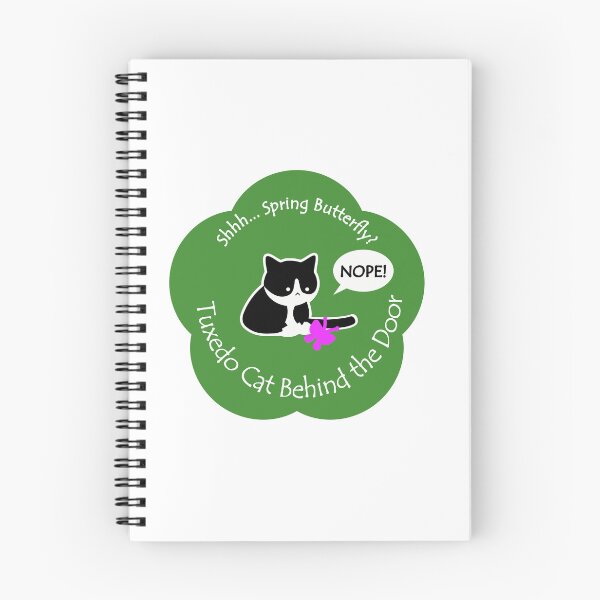 Item preview, Funny and Chubby Tuxedo Cat Spring Butterfly Behind the Door Green Base designed and sold by Na7nasColorShop.