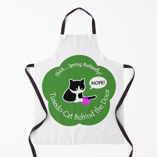 Item preview, Funny and Chubby Tuxedo Cat Spring Butterfly Behind the Door Green Base designed and sold by Na7nasColorShop.