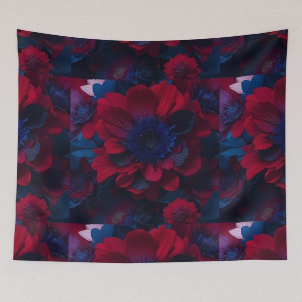 Item preview, Moody Botanical Bloom | Dark Red Navy Floral Art designed and sold by Shirdon2.