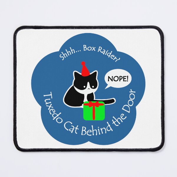Item preview, Funny Tuxedo Cat Box Raider Behind the Door Dark Blue Base designed and sold by Na7nasColorShop.