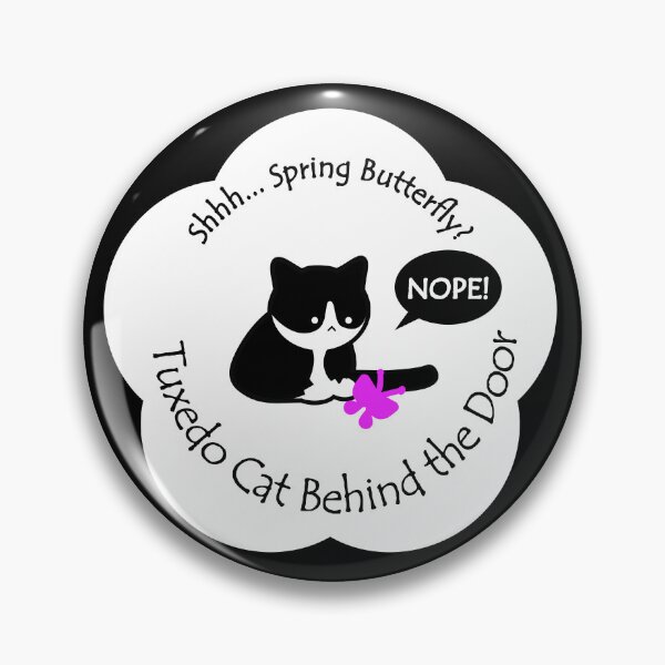 Item preview, Funny and Chubby Tuxedo Cat Spring Butterfly Behind the Door White Base designed and sold by Na7nasColorShop.