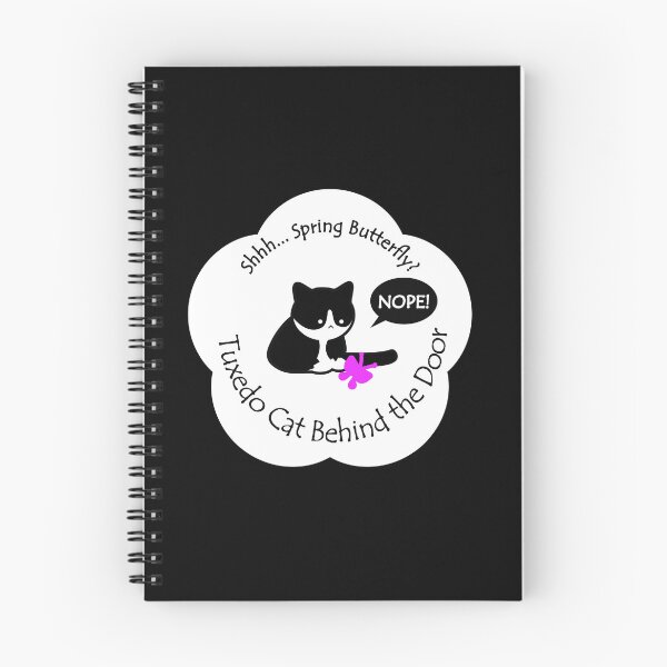 Item preview, Funny and Chubby Tuxedo Cat Spring Butterfly Behind the Door White Base designed and sold by Na7nasColorShop.