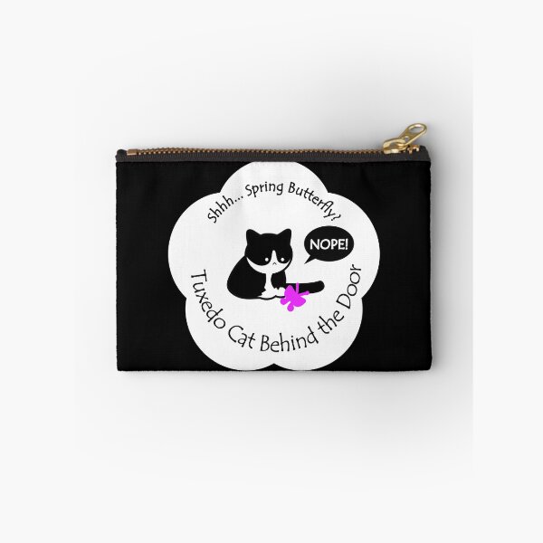 Item preview, Funny and Chubby Tuxedo Cat Spring Butterfly Behind the Door White Base designed and sold by Na7nasColorShop.