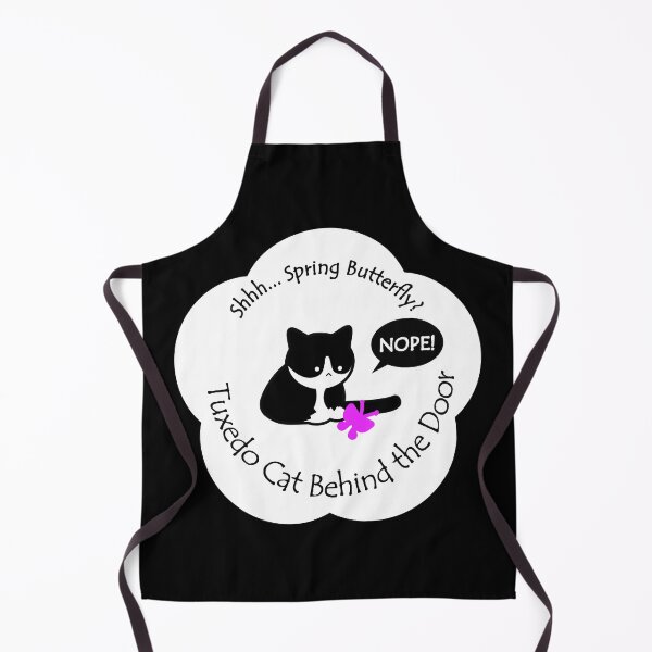 Item preview, Funny and Chubby Tuxedo Cat Spring Butterfly Behind the Door White Base designed and sold by Na7nasColorShop.