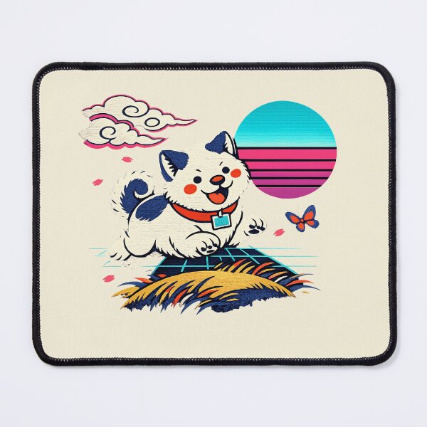 Item preview, Neon Retro Synthwave Ukiyo‑E Pup designed and sold by KungPowUnicorn.