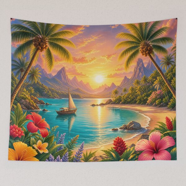 Item preview, Vibrant Tropical Sailboat Bay Art designed and sold by LuisWorks.