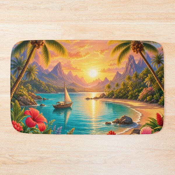 Item preview, Vibrant Tropical Sailboat Bay Art designed and sold by LuisWorks.