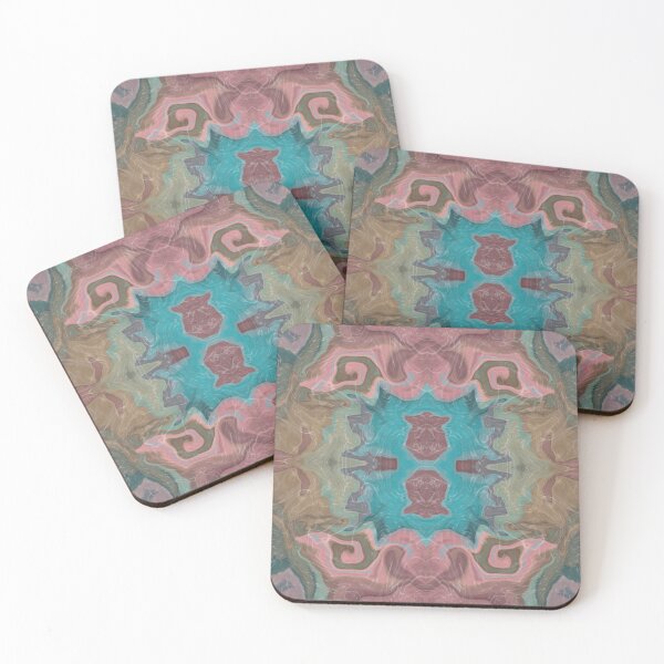Item preview, Turquoise, Beige and Pink Fluid Art Kaleidoscope Pattern designed and sold by SweetLilith.