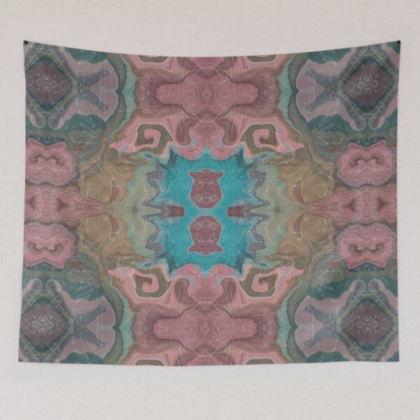Item preview, Turquoise, Beige and Pink Fluid Art Kaleidoscope Pattern designed and sold by SweetLilith.