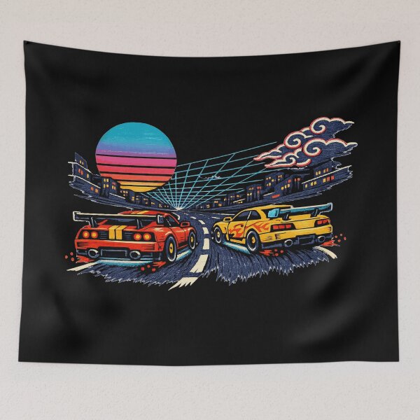 Item preview, Neon Retro Synthwave Ukiyo‑E Street Race designed and sold by KungPowUnicorn.