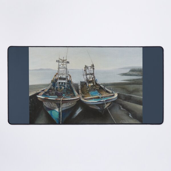 Item preview, Two Fishing Boats at Anchor, Quiet Harbor Scene designed and sold by HaedamArt.