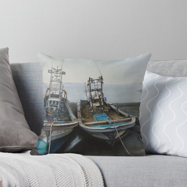 Item preview, Two Fishing Boats at Anchor, Quiet Harbor Scene designed and sold by HaedamArt.