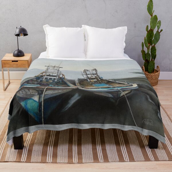 Item preview, Two Fishing Boats at Anchor, Quiet Harbor Scene designed and sold by HaedamArt.