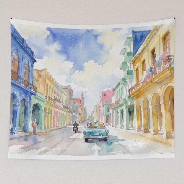 Item preview, Havana Cuba Colorful Street Watercolor designed and sold by caracatita75.