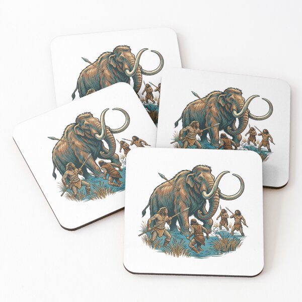 Item preview, Prehistoric Cavemen Hunting Woolly Mammoth designed and sold by sunnonoli.