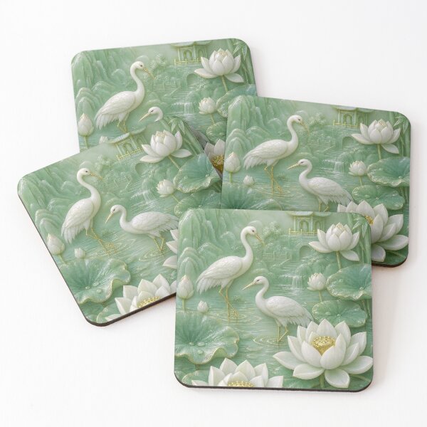Item preview, White Crane Lotus Zen Garden Art designed and sold by VibePrints101.