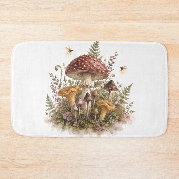 Item preview, Mushrooms and Fireflies — Whimsical Cottagecore Pattern Art designed and sold by DreamelleStudio.