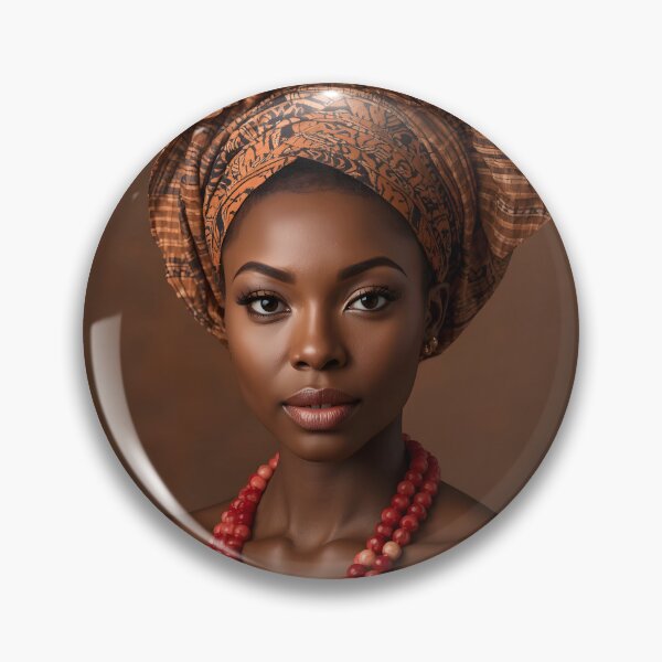 Item preview, African Woman Brown Gele Headwrap Red Coral Beads Portrait designed and sold by SavannaCanvas.