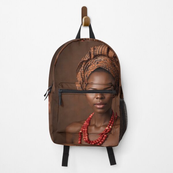 Item preview, African Woman Brown Gele Headwrap Red Coral Beads Portrait designed and sold by SavannaCanvas.