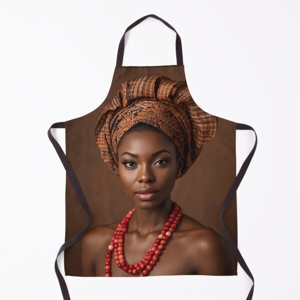 Item preview, African Woman Brown Gele Headwrap Red Coral Beads Portrait designed and sold by SavannaCanvas.