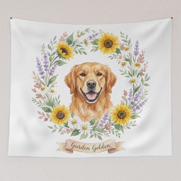 Item preview, Cottagecore Golden Retriever Garden Wreath designed and sold by zoughlal.