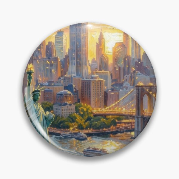 Item preview, Golden Sunset Over New York City – Impressionist NYC Skyline Painting designed and sold by DafraDesign.