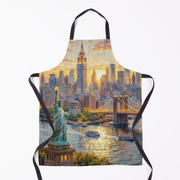 Item preview, Golden Sunset Over New York City – Impressionist NYC Skyline Painting designed and sold by DafraDesign.