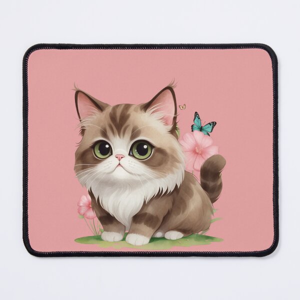 Item preview, Cute Kawaii Kitten with Butterflies – Watercolor Cat Illustration. designed and sold by NewtBoo.