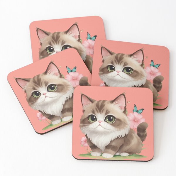 Item preview, Cute Kawaii Kitten with Butterflies – Watercolor Cat Illustration. designed and sold by NewtBoo.