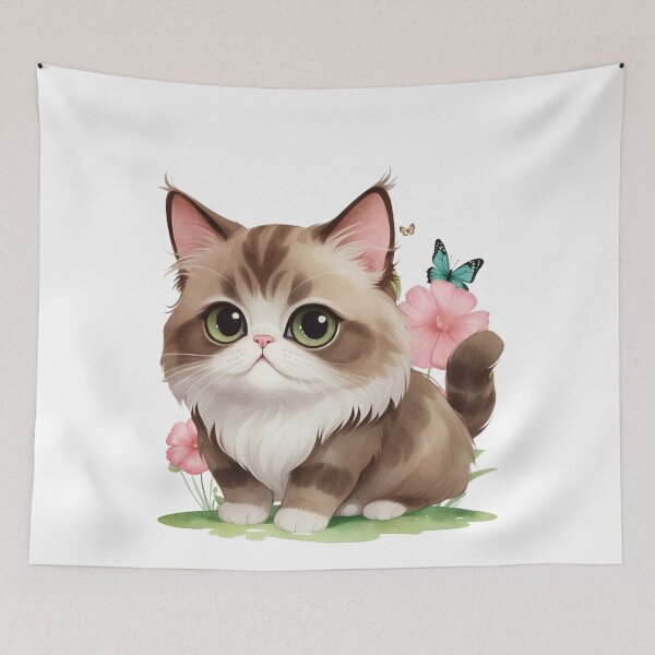 Item preview, Cute Kawaii Kitten with Butterflies – Watercolor Cat Illustration. designed and sold by NewtBoo.