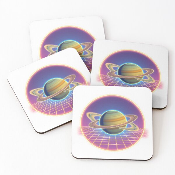 Aperçu de l'œuvre Saturn Synthwave - Autocollant d'art graphique moderne créée et vendue par QuirkThreadsCo.
