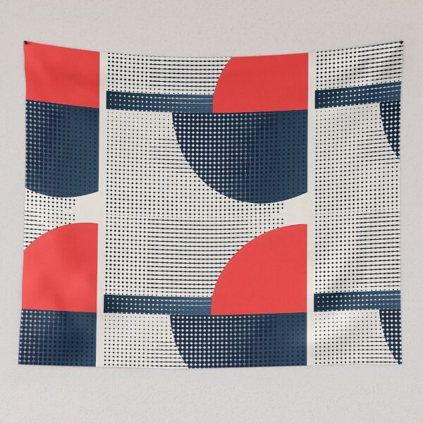 Item preview, Bauhaus Halftone Geometry | Red Navy Cream Dots designed and sold by Shirdon2.